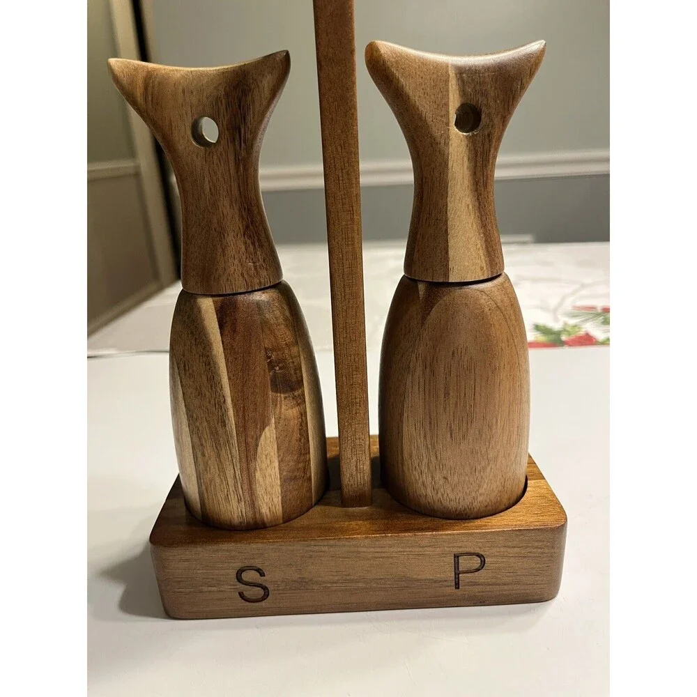 2PC Salt and Pepper Grinder Set Acacia Wood Ceramic and Carbon Steel Core Mill